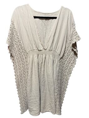 Boho Cream Crochet-Sleeve Swim Coverup